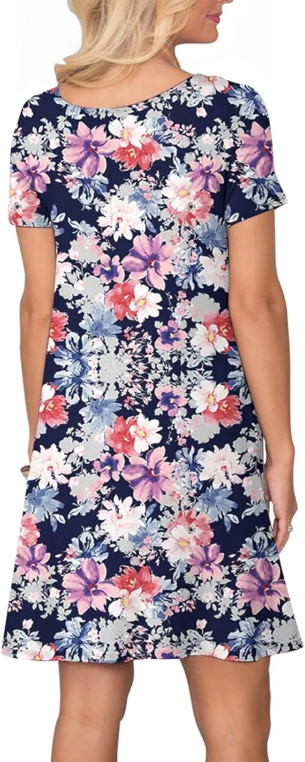 Women's Casual T Shirt Dress Summer Short Sleeve Swing Dresses with Pockets