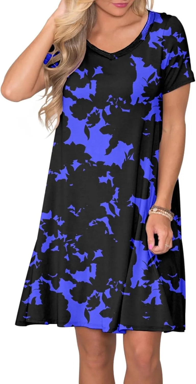 Women's Casual T Shirt Dress Summer Short Sleeve Swing Dresses with Pockets
