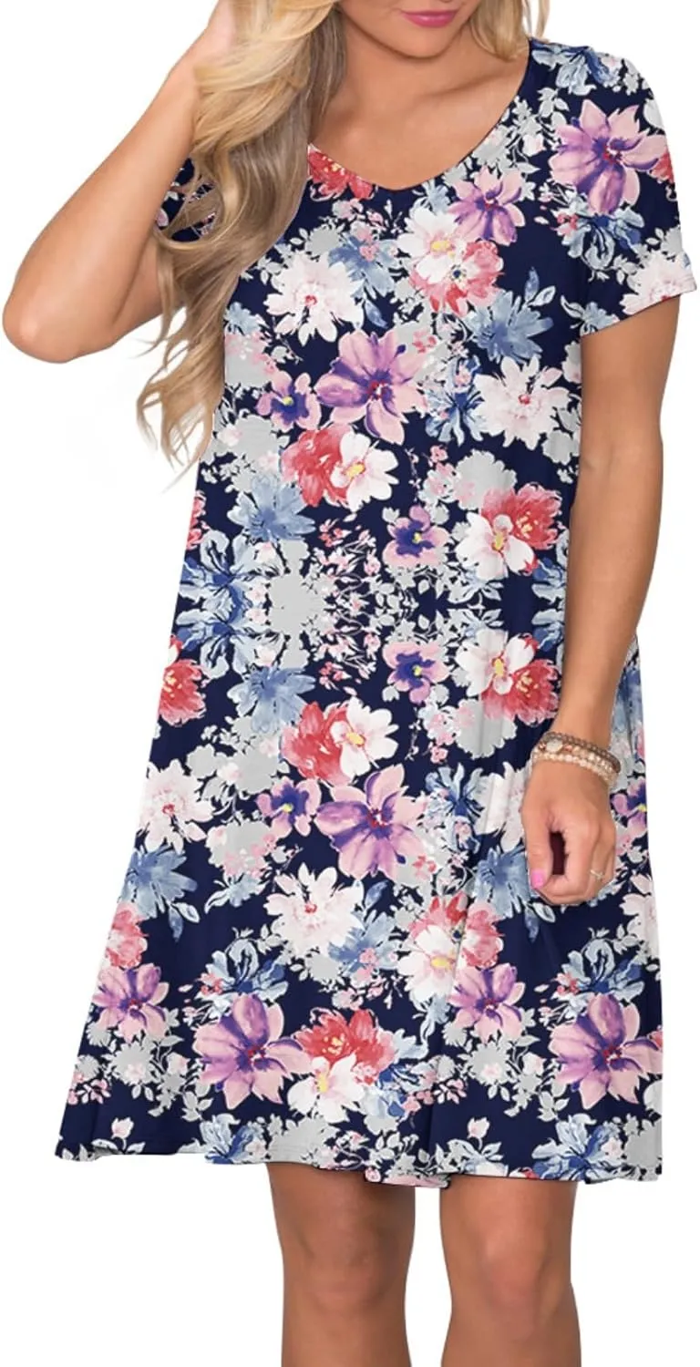 Women's Casual T Shirt Dress Summer Short Sleeve Swing Dresses with Pockets
