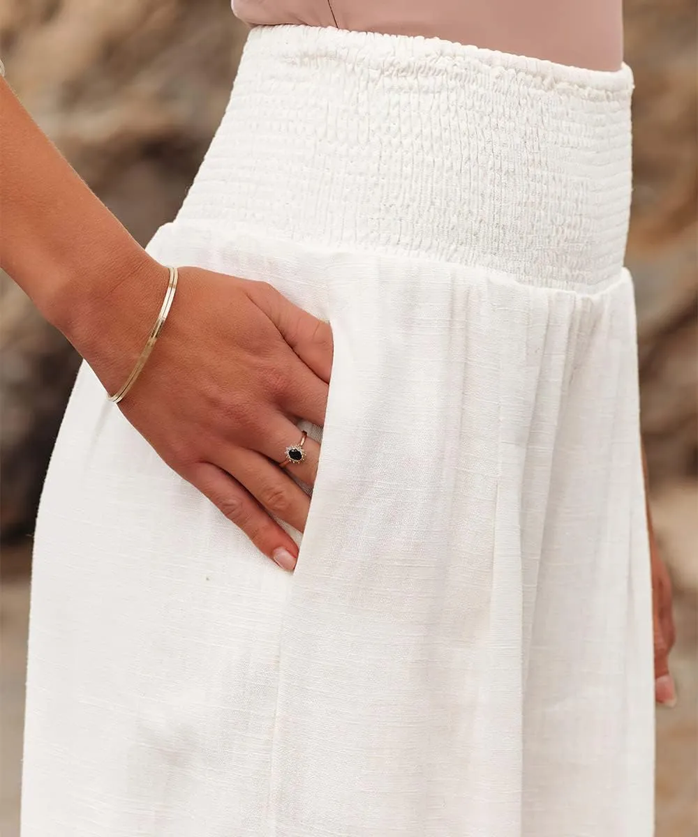 Womens Cotton Linen Pants Wide Leg High Waist Long Palazzo Trousers with Pocket