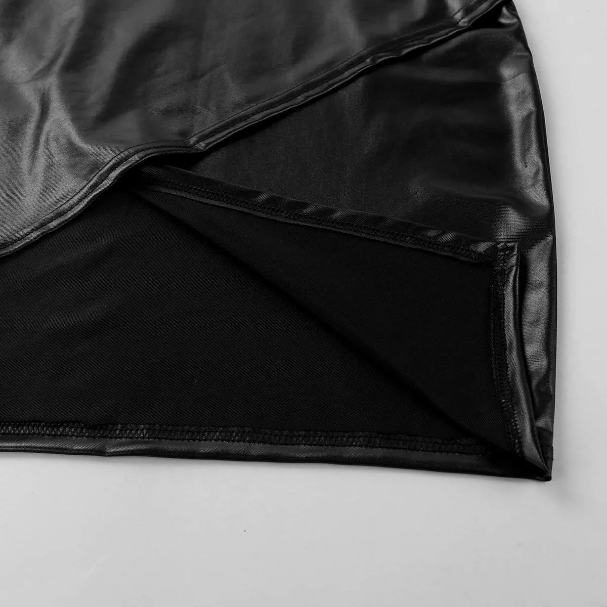 Women's Faux Leather High Waist Slim Fit Mini Asymmetric Pencil Skirt Clubwear