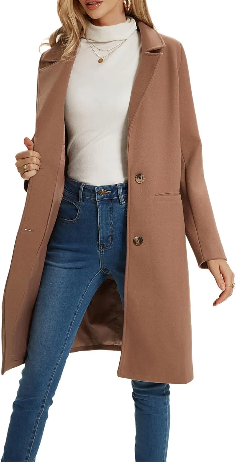 Women's Notched Lapel Double Breasted Winter Outerwear Pea Coat