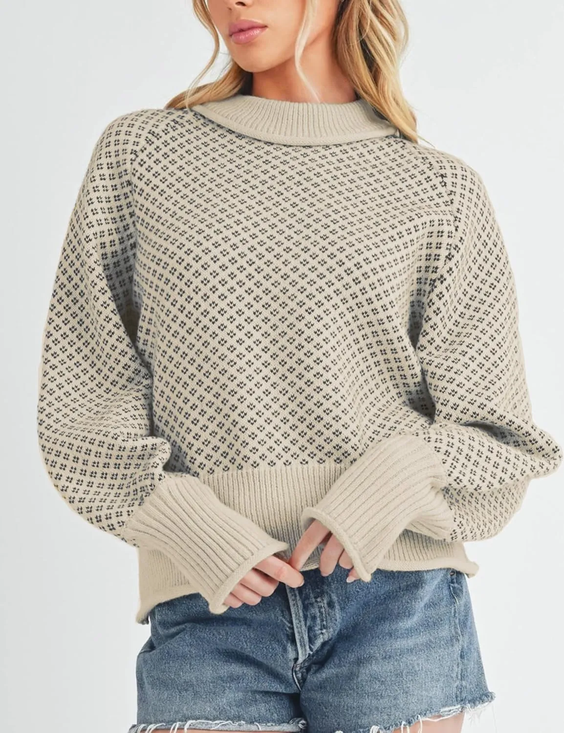 Women's Pullover Sweaters Casual Long Sleeve Crew Neck Oversized Knitwear Chunky Knit Jumper Tops