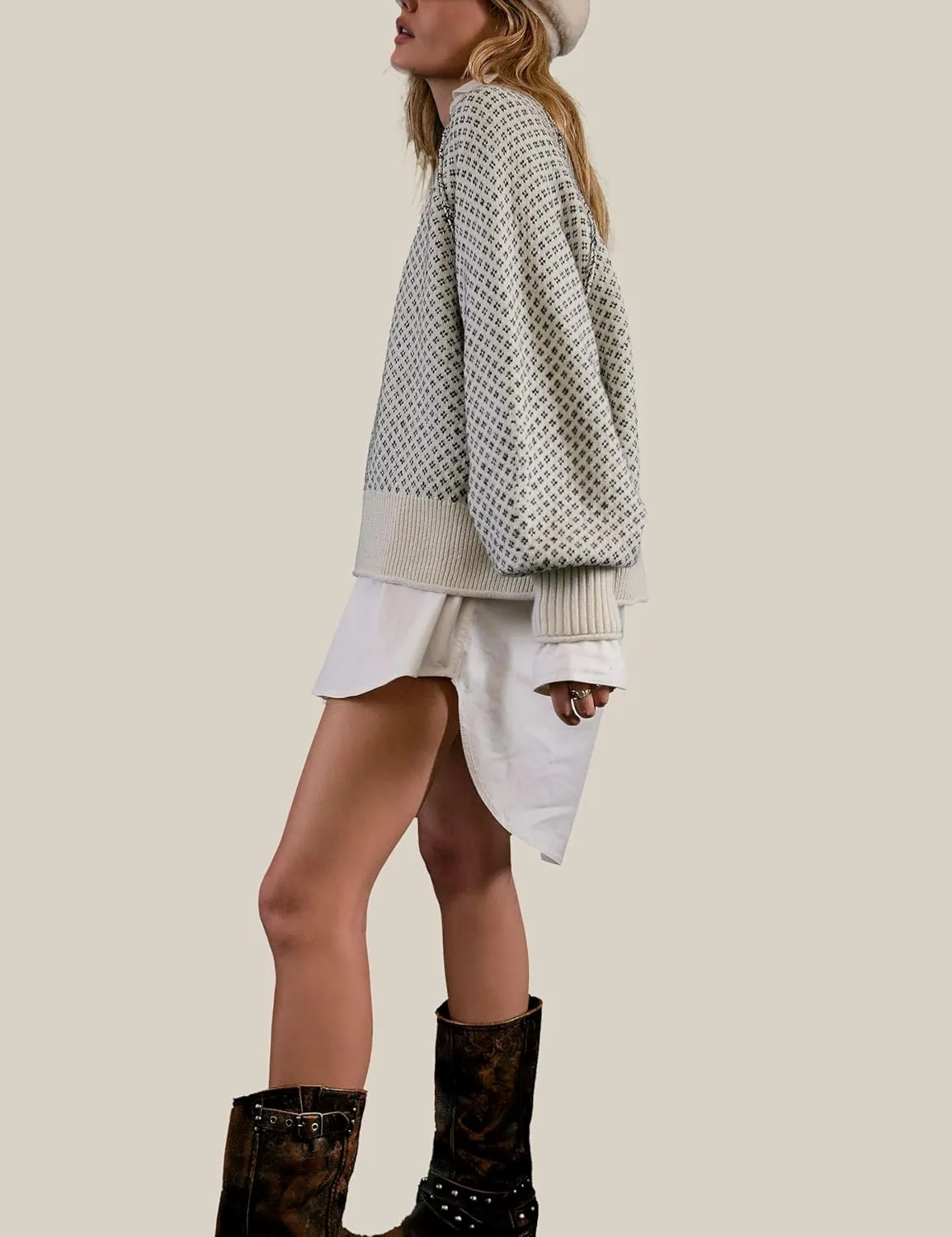 Women's Pullover Sweaters Casual Long Sleeve Crew Neck Oversized Knitwear Chunky Knit Jumper Tops