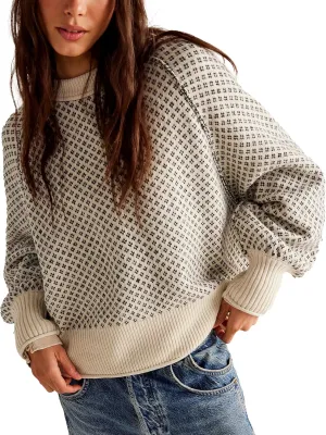 Women's Pullover Sweaters Casual Long Sleeve Crew Neck Oversized Knitwear Chunky Knit Jumper Tops