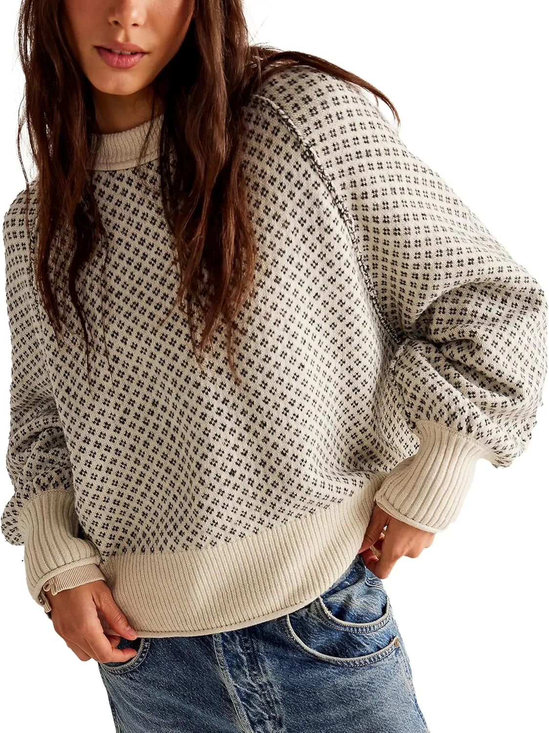 Women's Pullover Sweaters Casual Long Sleeve Crew Neck Oversized Knitwear Chunky Knit Jumper Tops
