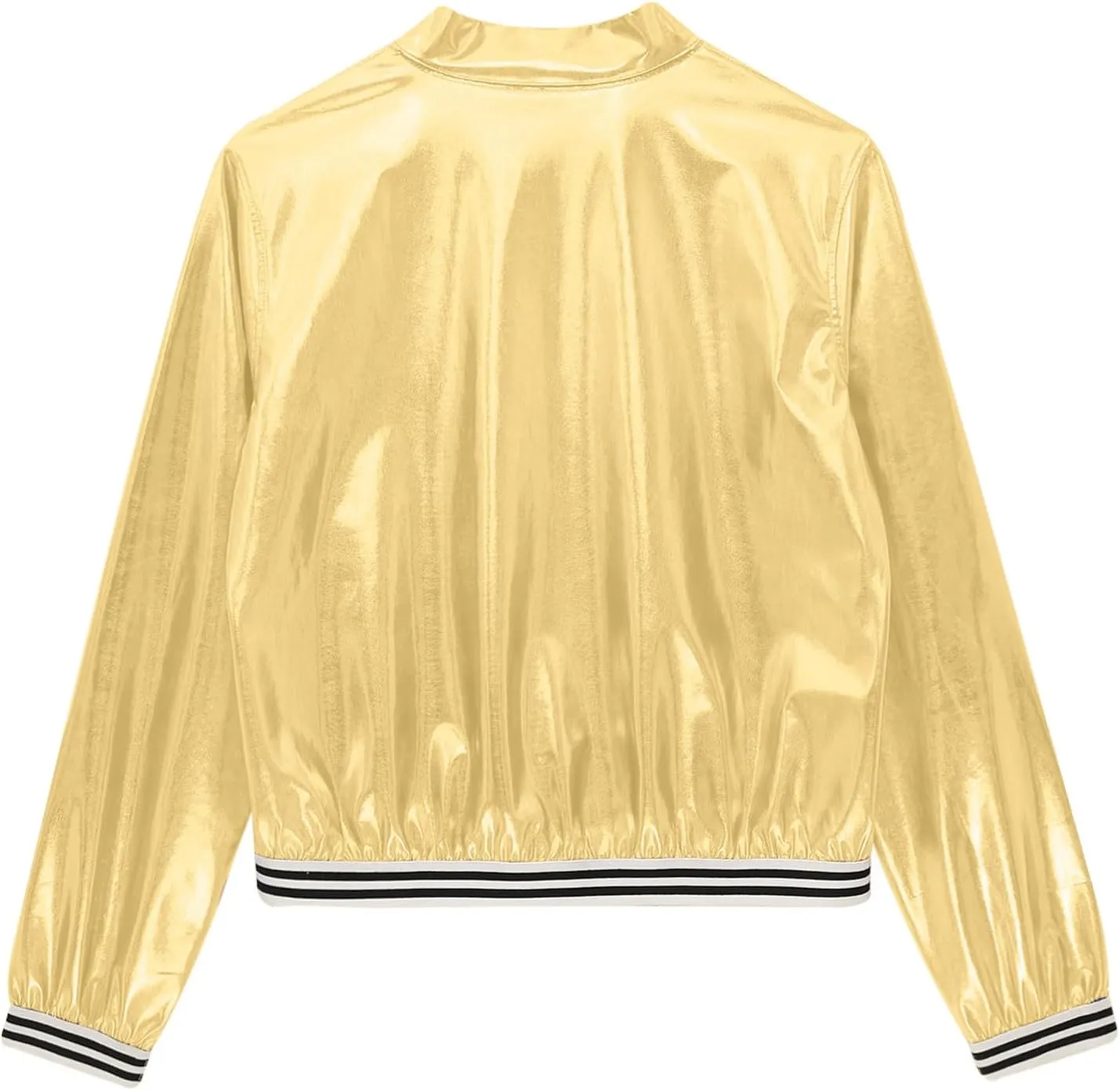 Women's Sparkly Long Sleeve Casual Jackets Adult Holographic Shiny Bomber Jacket Outerwear