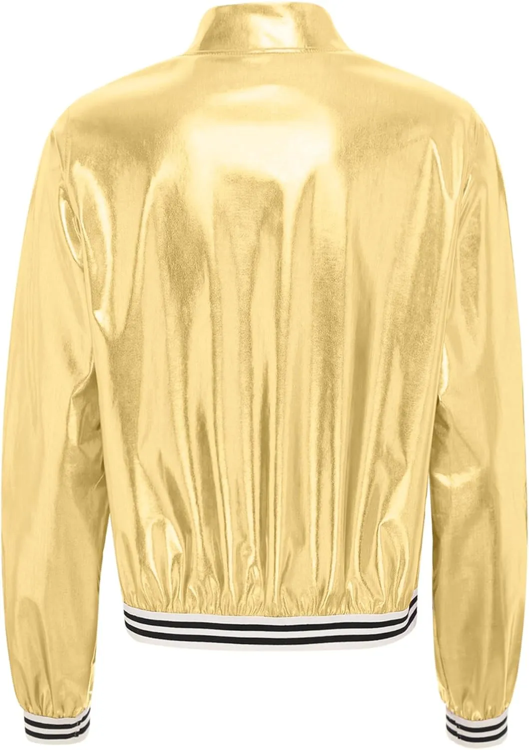 Women's Sparkly Long Sleeve Casual Jackets Adult Holographic Shiny Bomber Jacket Outerwear