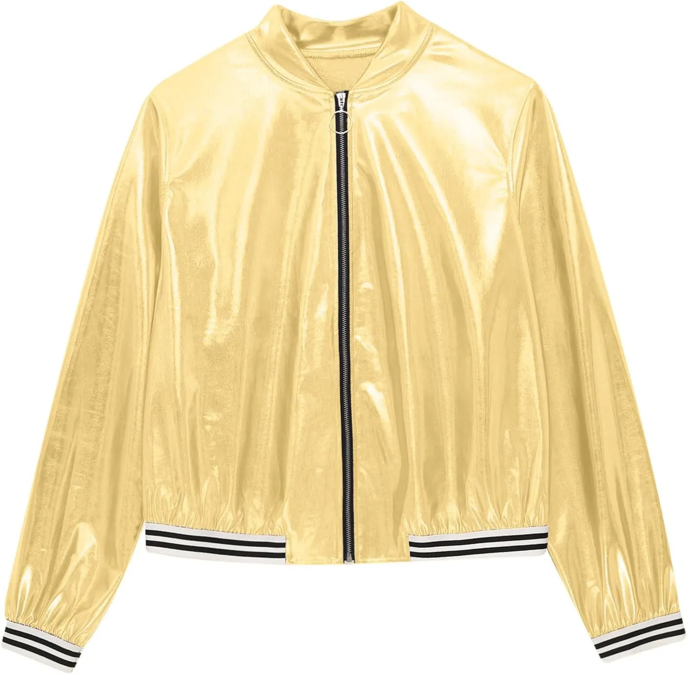 Women's Sparkly Long Sleeve Casual Jackets Adult Holographic Shiny Bomber Jacket Outerwear