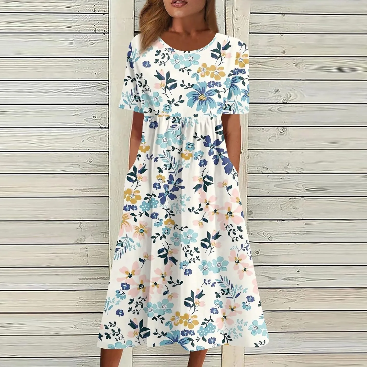 Womens Summer A-Line Dress Mini Short Sleeve Dresses Flowy Beach Swing Dress 2025 Vacation Travel with Pockets