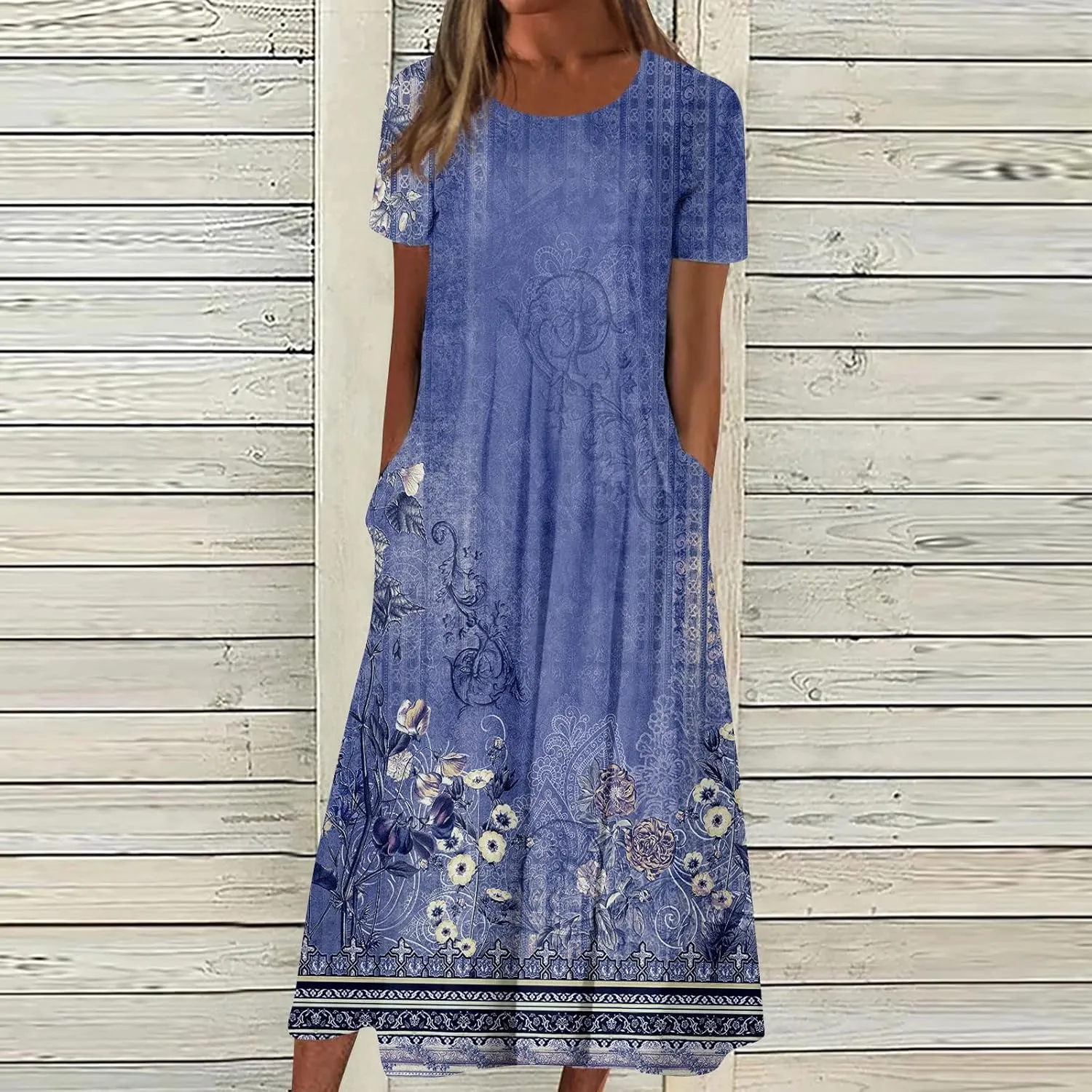 Womens Summer A-Line Dress Mini Short Sleeve Dresses Flowy Beach Swing Dress 2025 Vacation Travel with Pockets