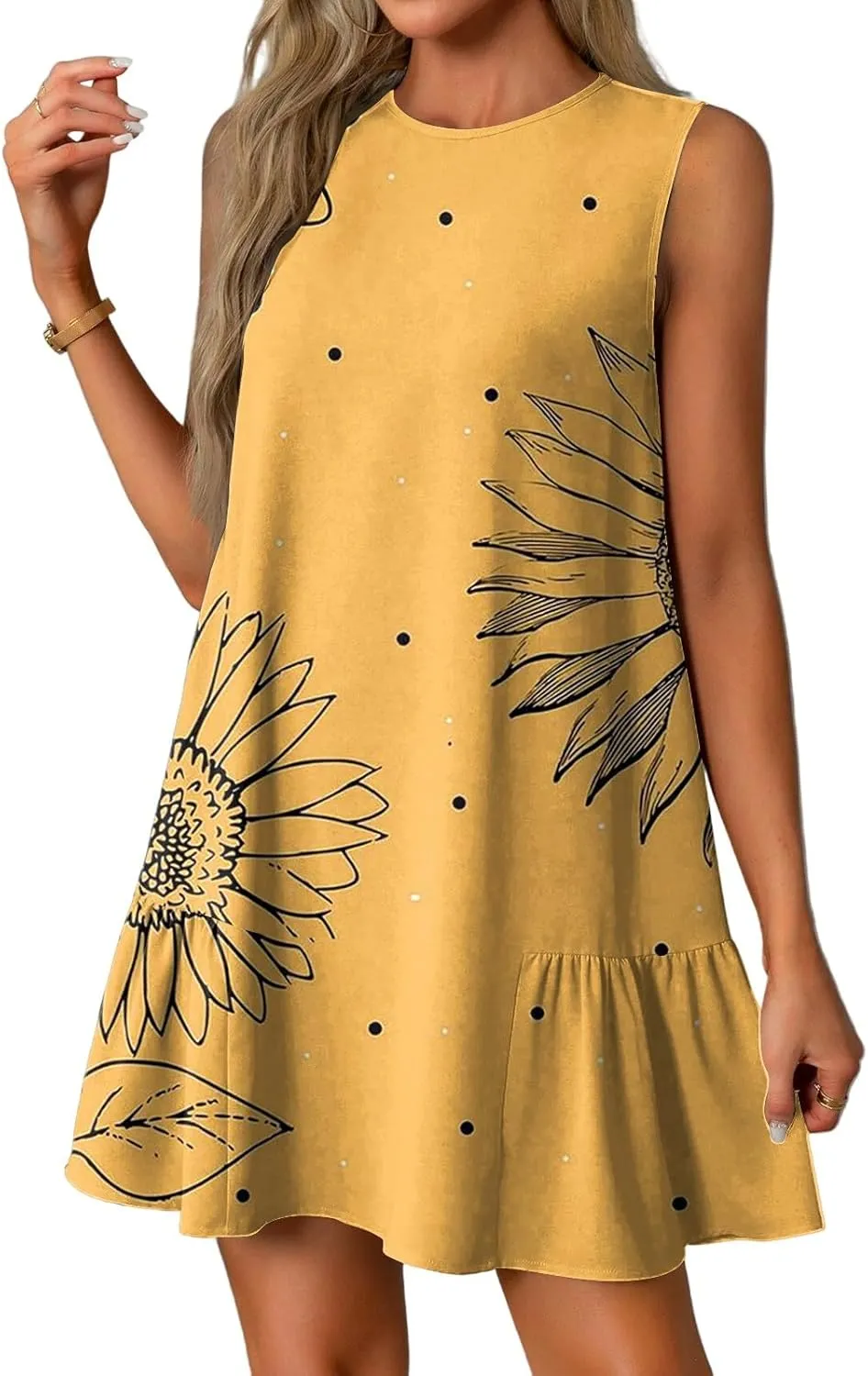 Women's Summer Dresses 2025 Round Neck Ruffle Sleeveless Tank Dress Casual A-Line Sundresses Beach Vacation Clothes
