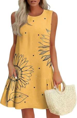 Women's Summer Dresses 2025 Round Neck Ruffle Sleeveless Tank Dress Casual A-Line Sundresses Beach Vacation Clothes
