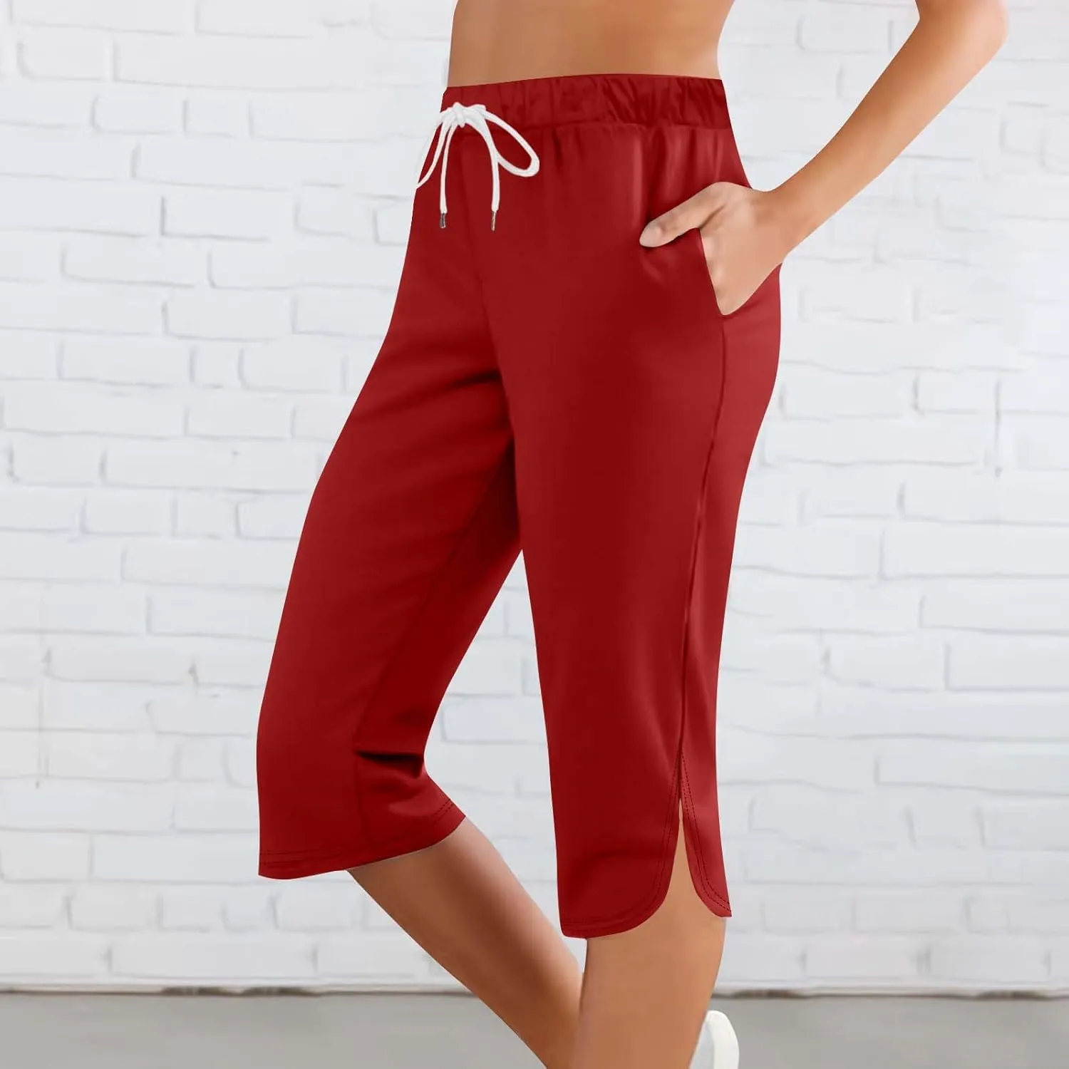 Yoga Capris for Women Summer Casual Plus Size Capri Pants Lightweight Stretch High Waisted Capri Leggings with Pockets